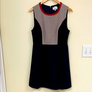 Poem by Oliver Bonas Wool Blend Pleated Dress – Navy/Red/Brown – Size 12 – Schoo